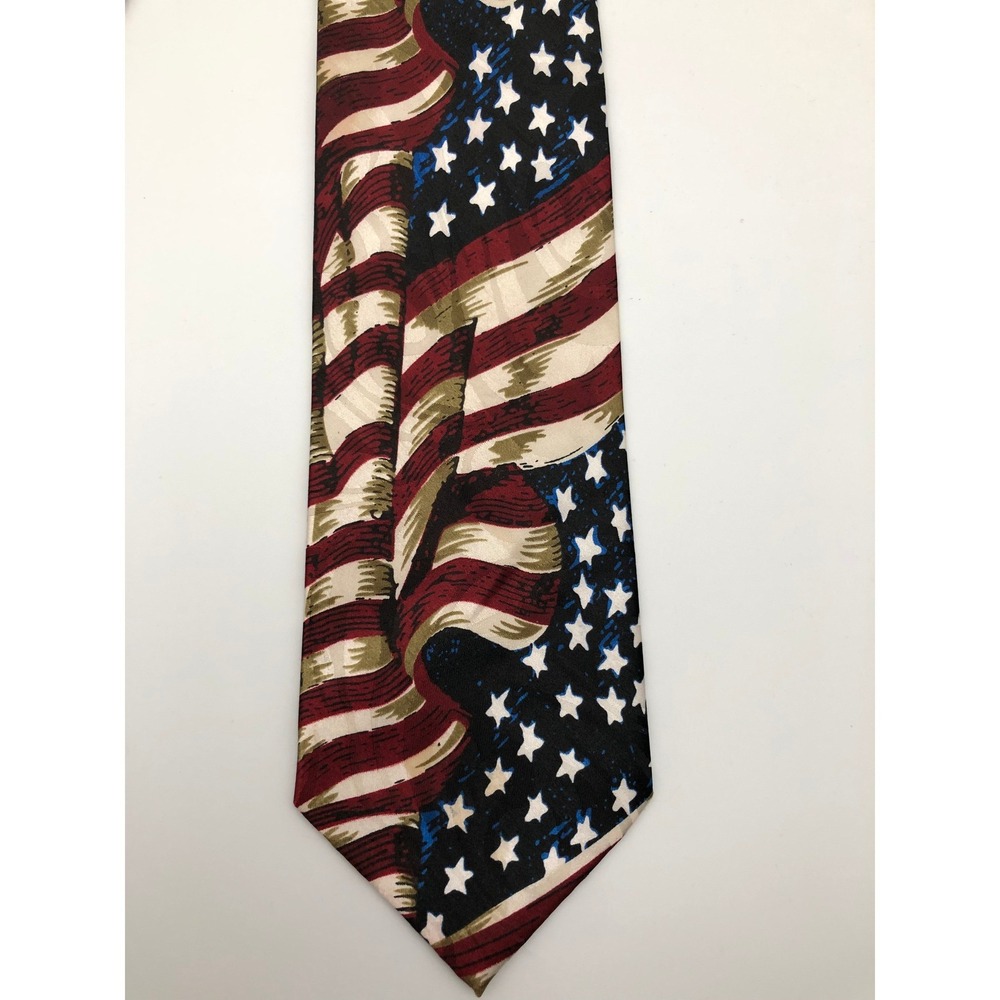 Vtg Roberto Cellini Mens American Flag NeckTie Patriotic Stars Stripes